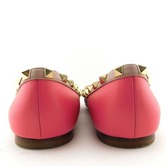 VALENTINO Rockstud Rose Pink Leather Studded Ballerina Flats 39 - Picture 7 of 10